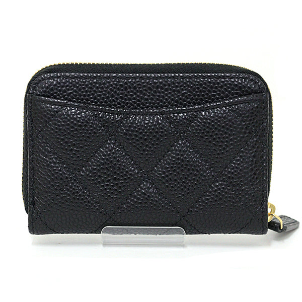 Chanel Coin Case Ap0216 Calfskin, Caviar Skin Black Wallet Classic Zip Coin Purse Women