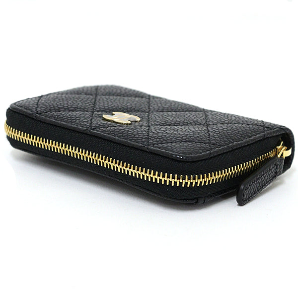Chanel Coin Case Ap0216 Calfskin, Caviar Skin Black Wallet Classic Zip Coin Purse Women