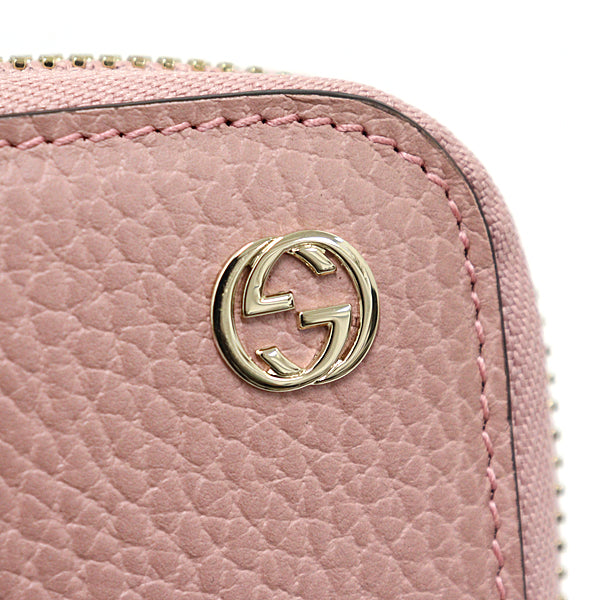 Gucci Long Wallet Purse 449347 Leather Pink Interlocking G Zip Around Wallet Women
