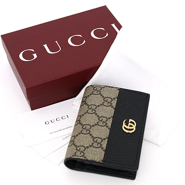Gucci Bifold Wallet 658610 Gg Supreme Canvas Beige & Ebony Double G Mini Wallet With Coin And Bill