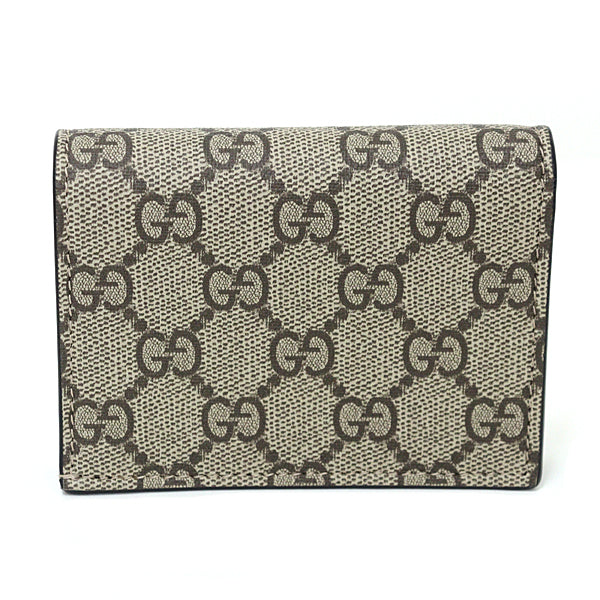 Gucci Bifold Wallet 658610 Gg Supreme Canvas Beige & Ebony Double G Mini Wallet With Coin And Bill