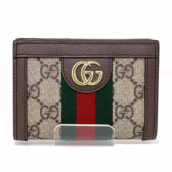 Gucci Bifold Wallet 813296 Gg Supreme Canvas, Leather Beige Ophidia Small Wallet Women