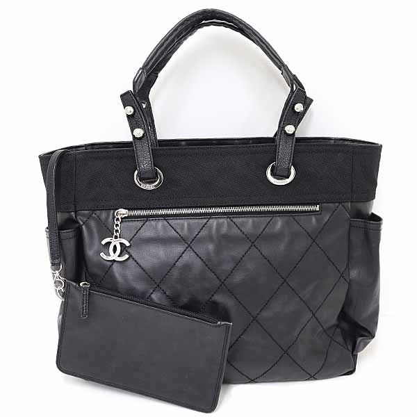 Chanel Tote Bag A34210 Coated Canvas Black Paris Biarritz Gm
