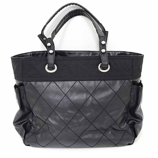 Chanel Tote Bag A34210 Coated Canvas Black Paris Biarritz Gm