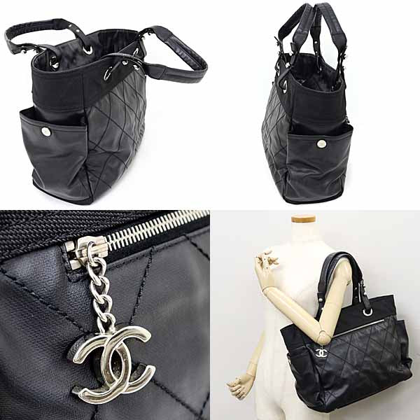 Chanel Tote Bag A34210 Coated Canvas Black Paris Biarritz Gm