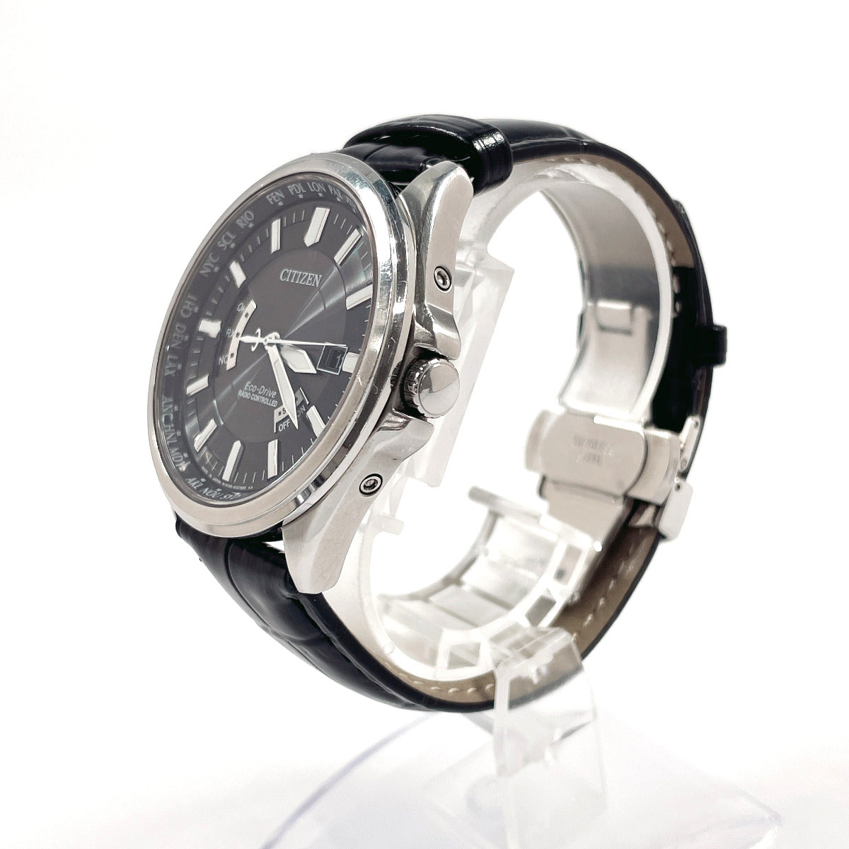 Citizen Watches Solar Powered Radio Watch H145-S073545 Stainless Steel , Leather Silver Eco Drive