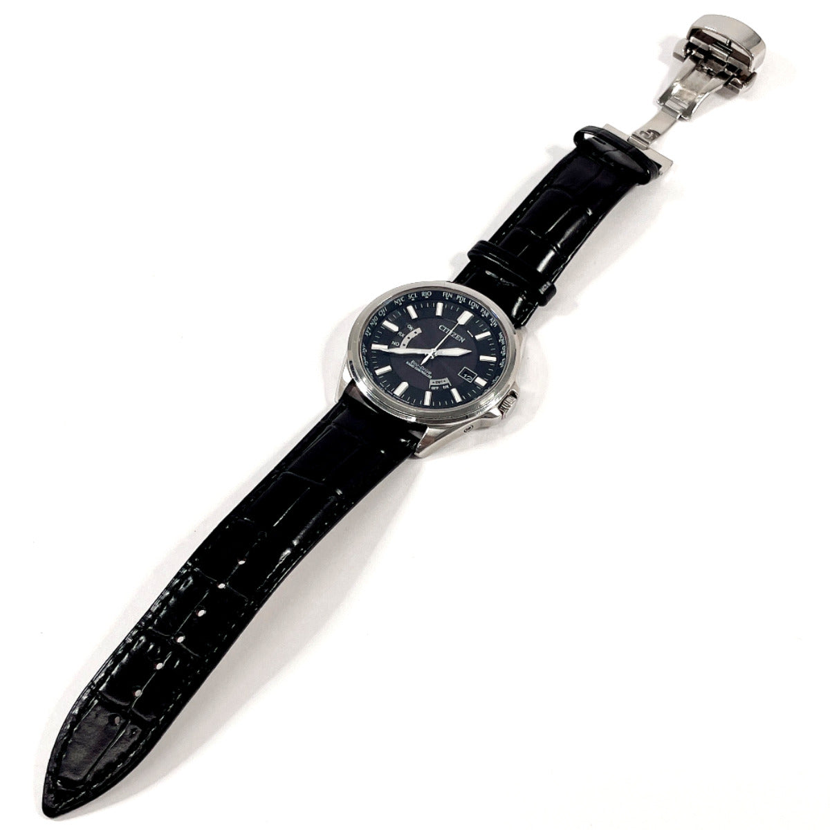 Citizen Watches Solar Powered Radio Watch H145-S073545 Stainless Steel , Leather Silver Eco Drive