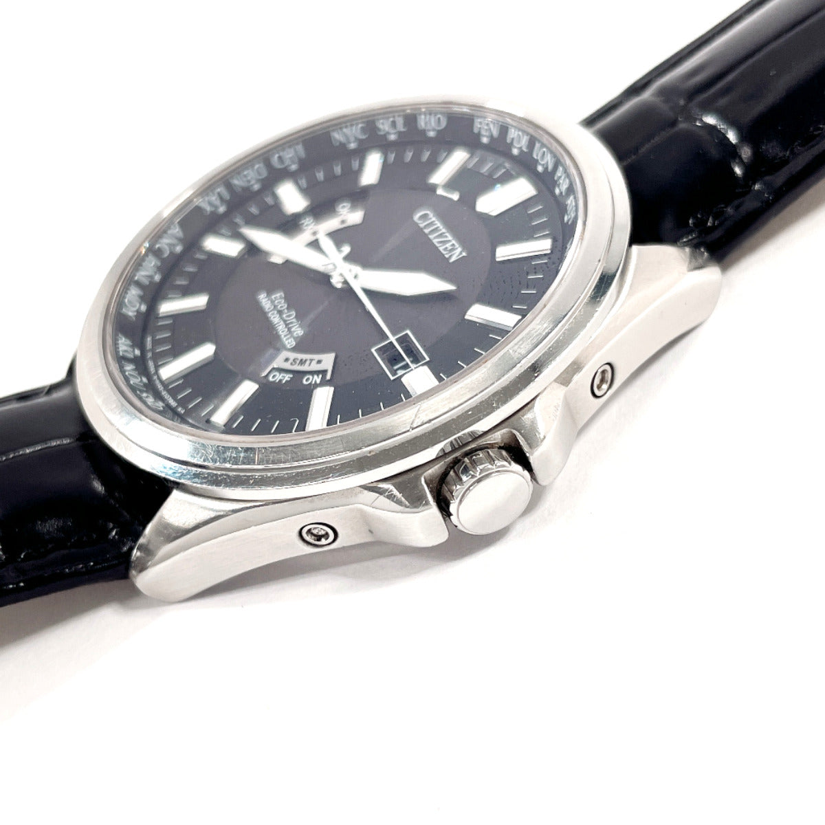 Citizen Watches Solar Powered Radio Watch H145-S073545 Stainless Steel , Leather Silver Eco Drive