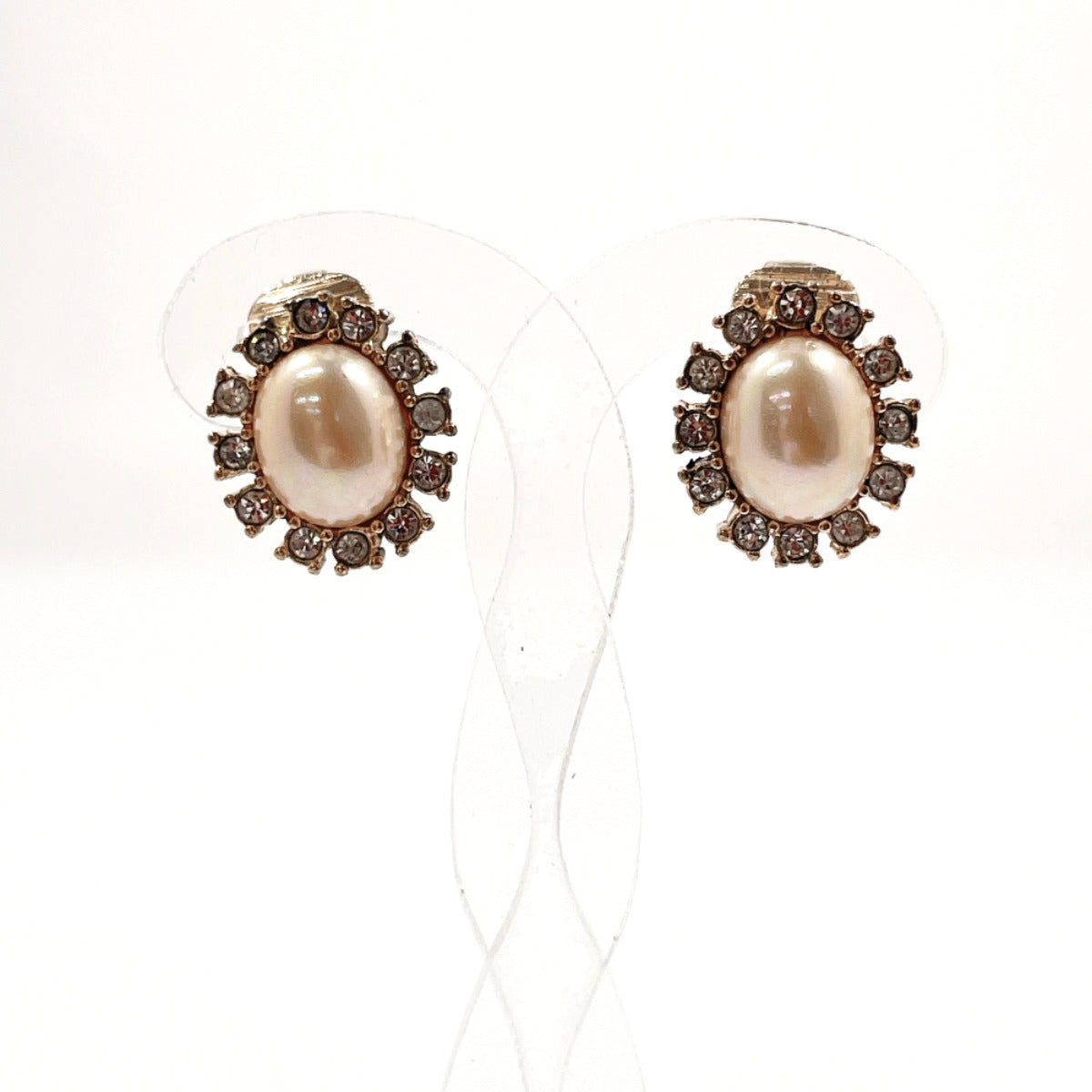 Christian Dior Earring Metal, Rhinestone Gold Vintage
