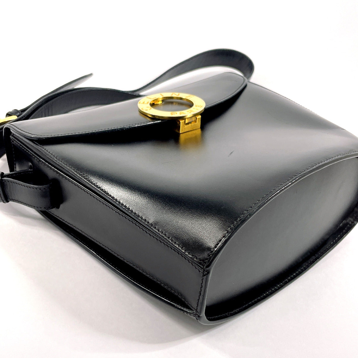 Celine Shoulder Bag Leather Black Vintage Circle Logo