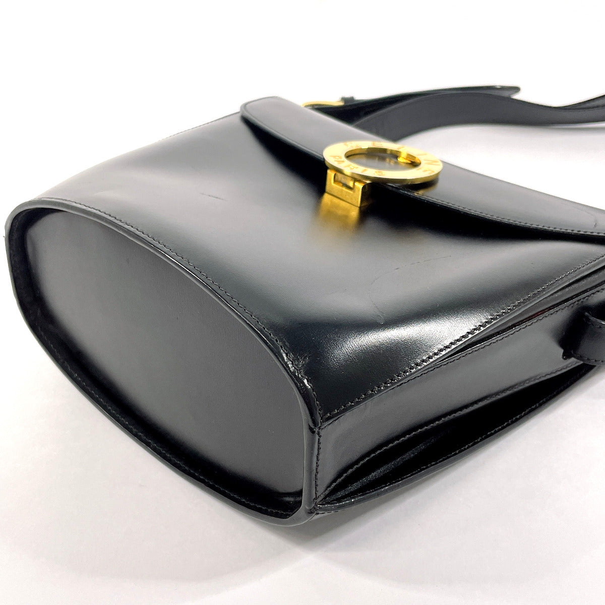 Celine Shoulder Bag Leather Black Vintage Circle Logo