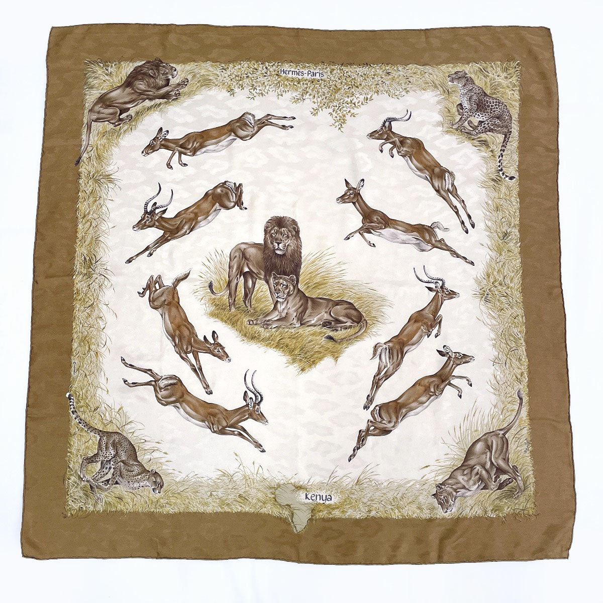 Hermes Scarf Silk, 100% Silk Brown Kenya Kenya Animal Carre 90 Women