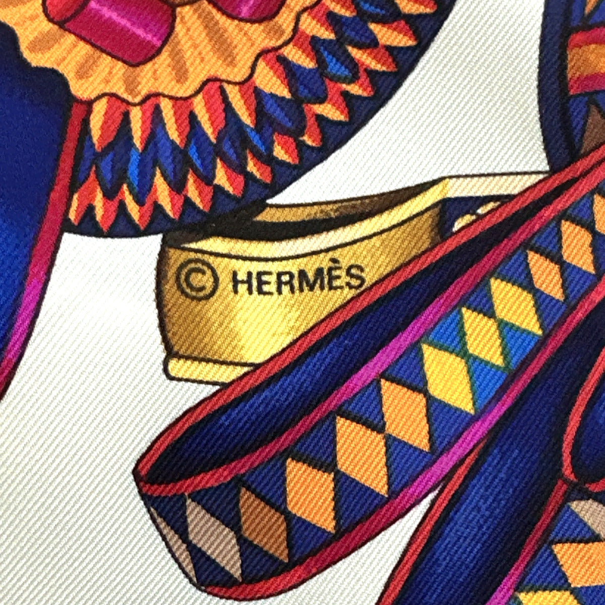 Hermes Scarf Silk, 100% Silk White Les Rubans Du Cheval Horse Ribbon Decoration Carre 90