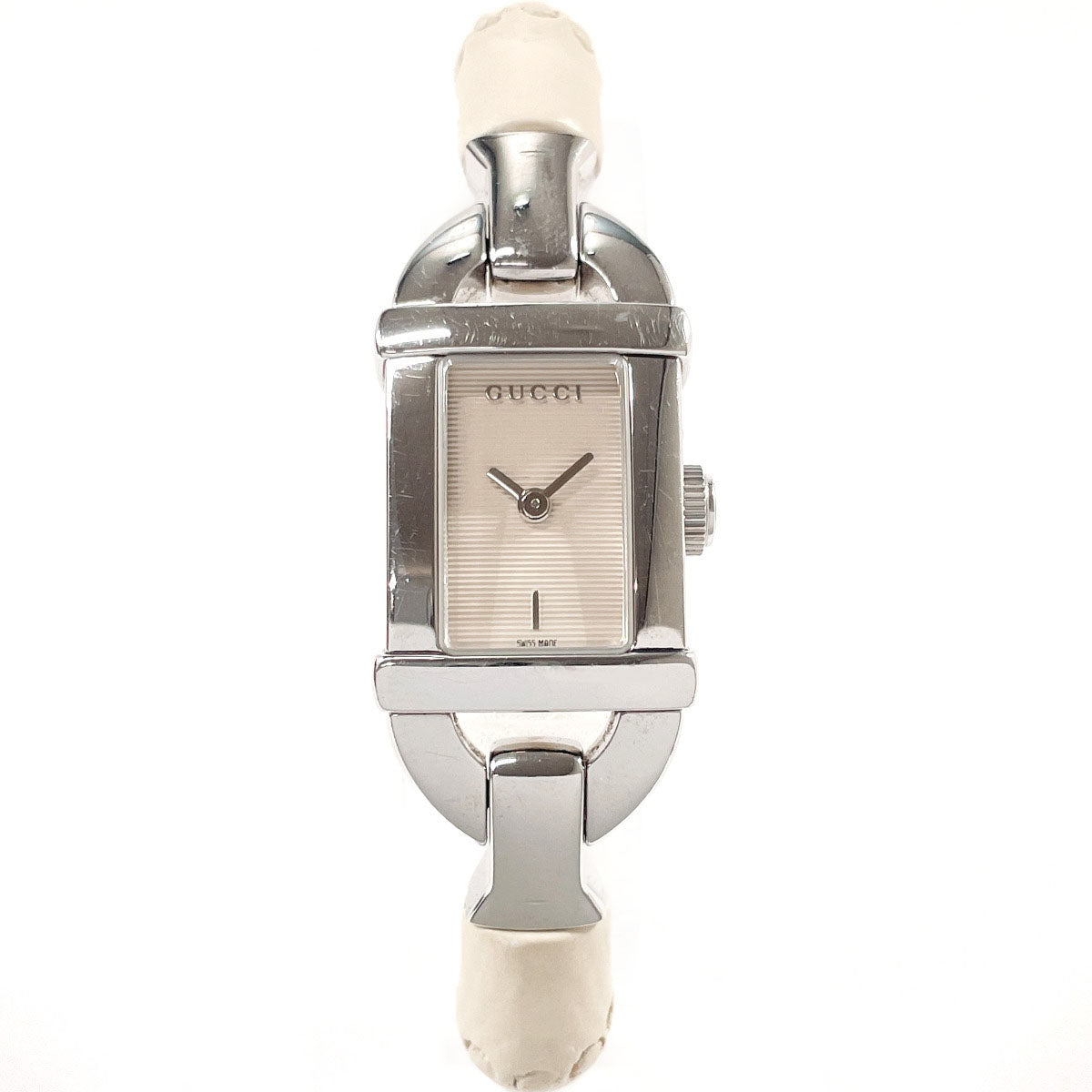 Gucci Watches Quartz 6800L Stainless Steel Silver Bamboo Bangle Watch White Dial Women