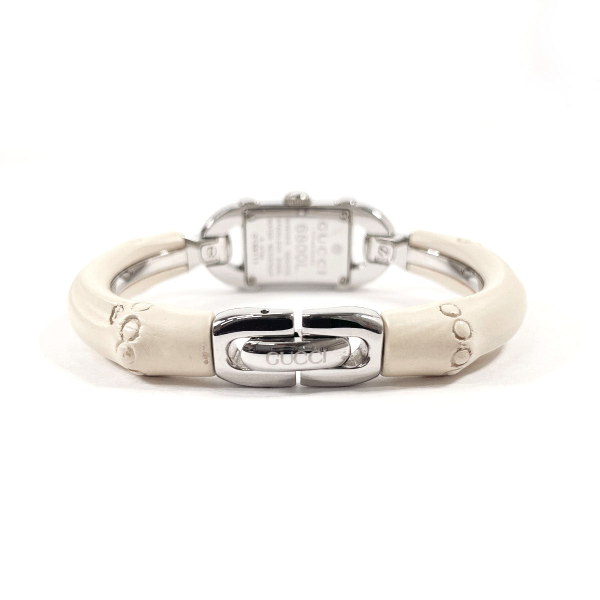 Gucci Watches Quartz 6800L Stainless Steel Silver Bamboo Bangle Watch White Dial Women