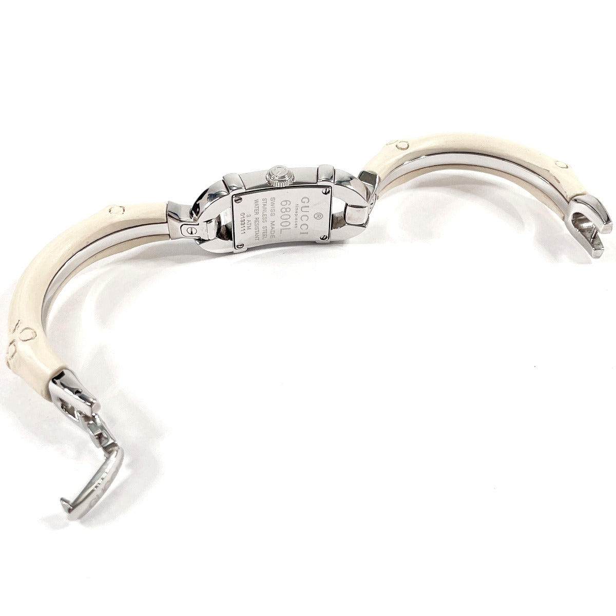 Gucci Watches Quartz 6800L Stainless Steel Silver Bamboo Bangle Watch White Dial Women