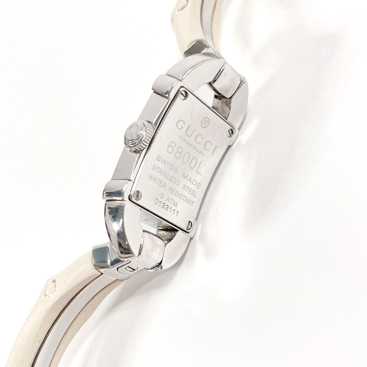 Gucci Watches Quartz 6800L Stainless Steel Silver Bamboo Bangle Watch White Dial Women