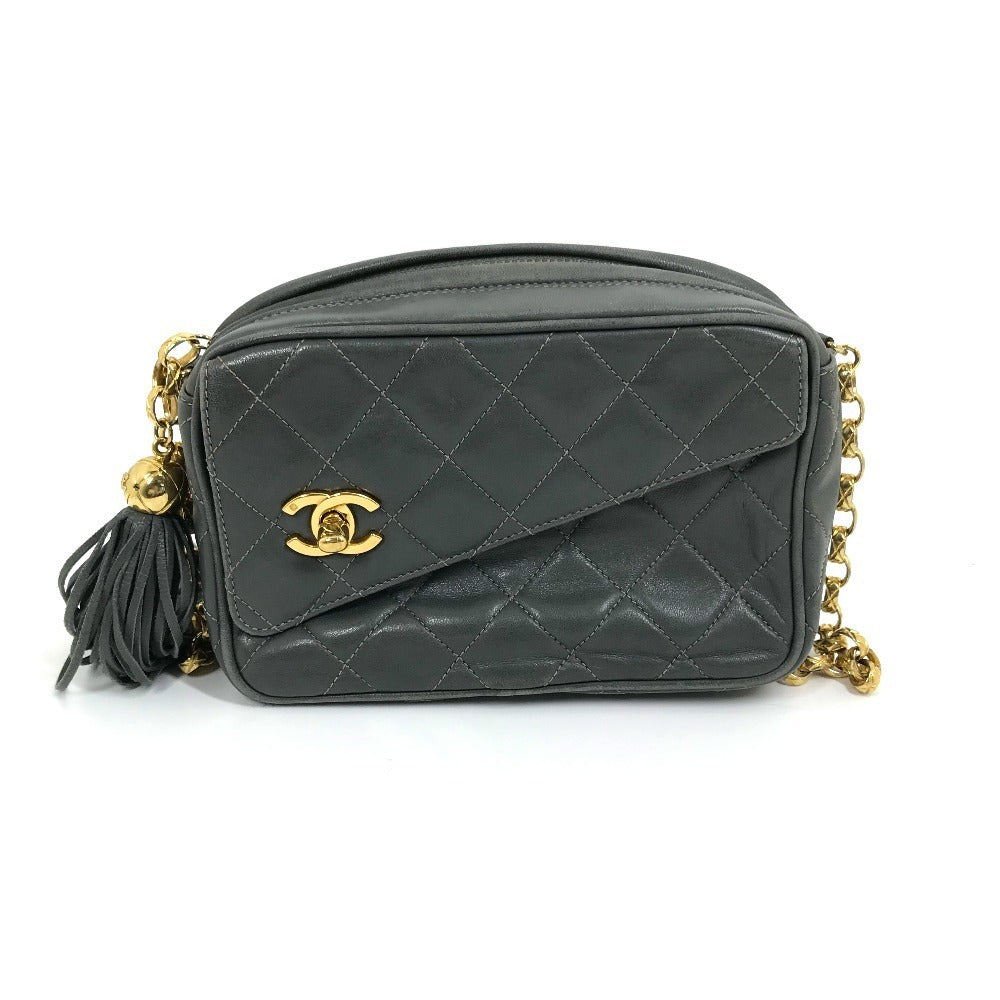 Chanel Shoulder Bag Lambskin Gray Type Cc Coco Mark Matrasse Fringe Women