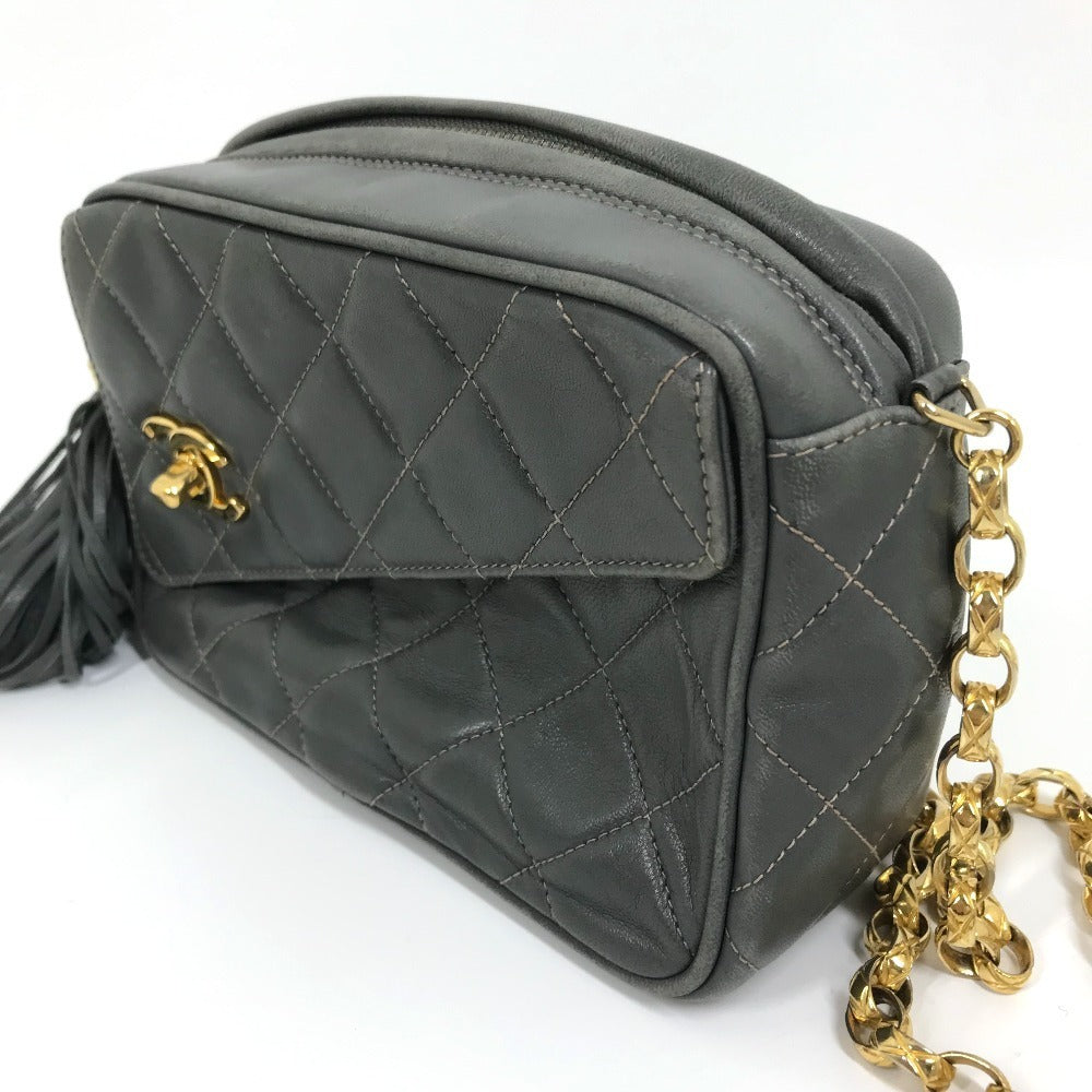 Chanel Shoulder Bag Lambskin Gray Type Cc Coco Mark Matrasse Fringe Women