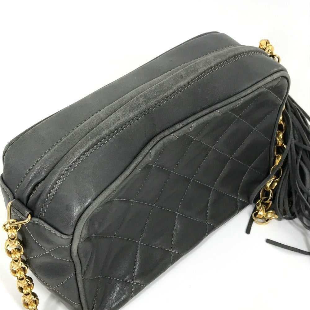Chanel Shoulder Bag Lambskin Gray Type Cc Coco Mark Matrasse Fringe Women