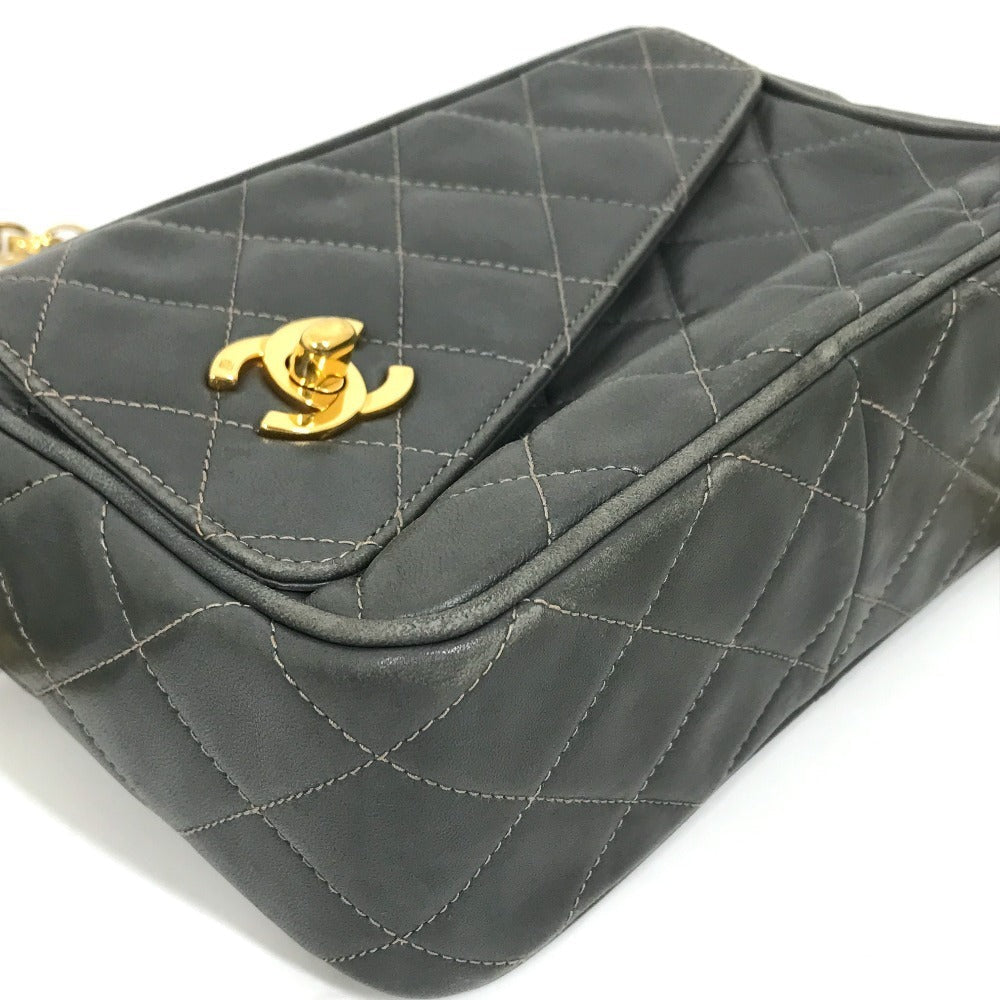Chanel Shoulder Bag Lambskin Gray Type Cc Coco Mark Matrasse Fringe Women