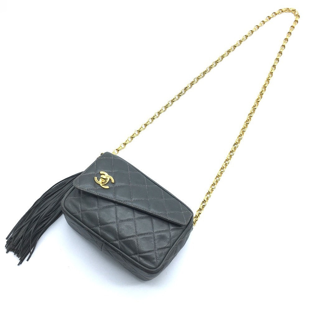 Chanel Shoulder Bag Lambskin Gray Type Cc Coco Mark Matrasse Fringe Women