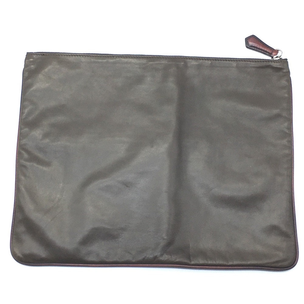 Berluti Clutch Bag Leather Brown Type Calligraphy Inside Mens