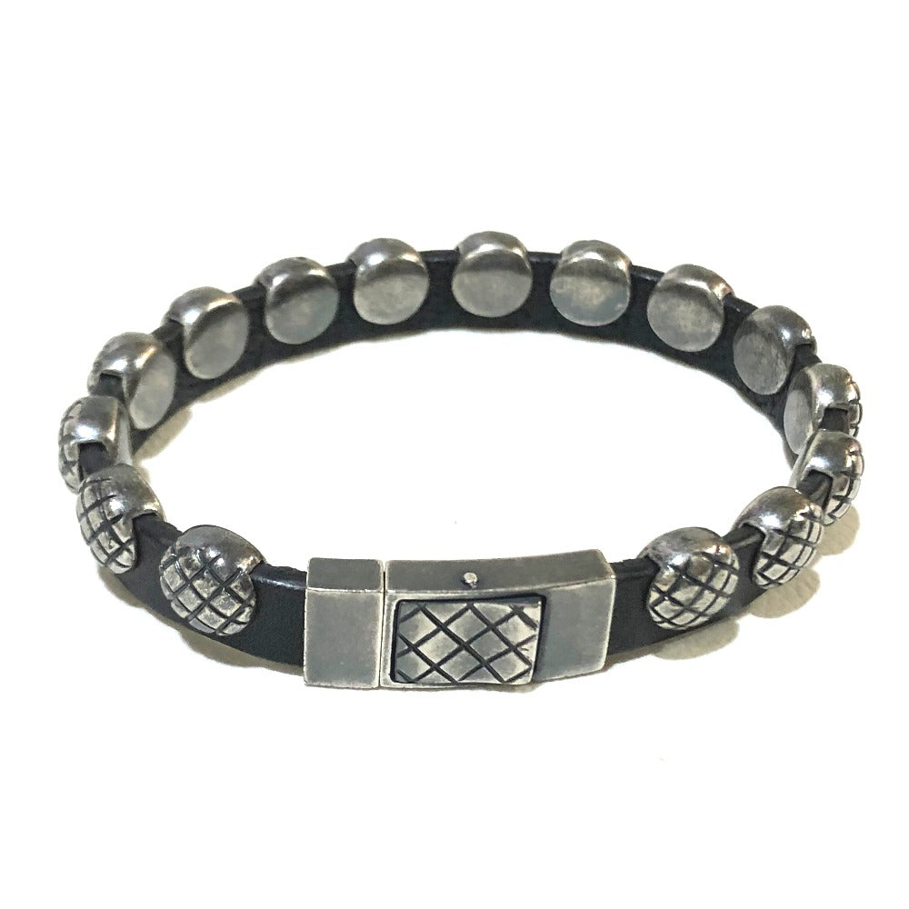 Bottegaveneta Bracelet Ag925 , Leather Silverx Black Intrecciato Mens S