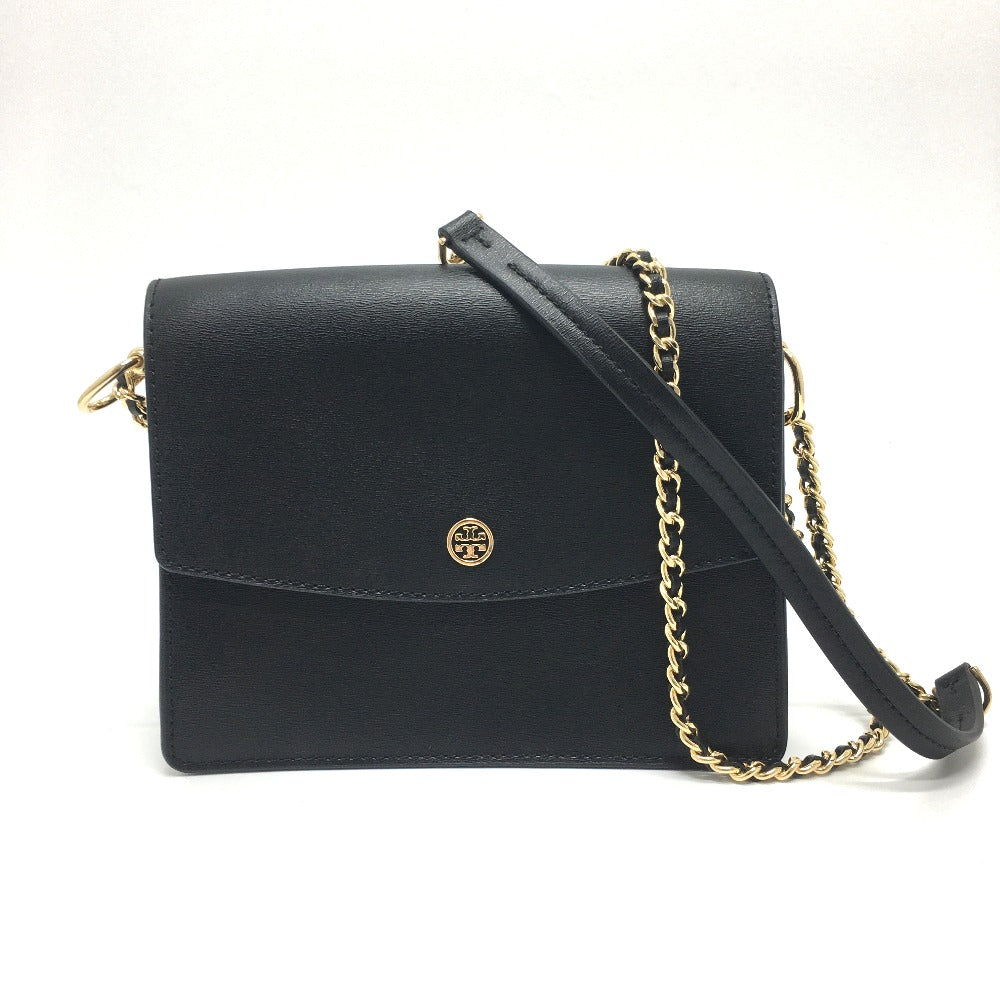 Tory Burch Shoulder Bag Leather Black Logo Chain