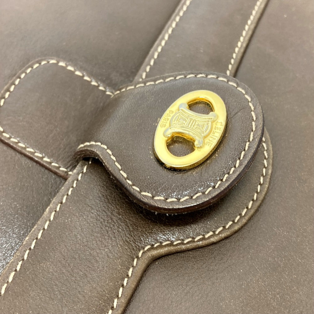 Celine Shoulder Bag Leather Brown Logometal Vintage Women