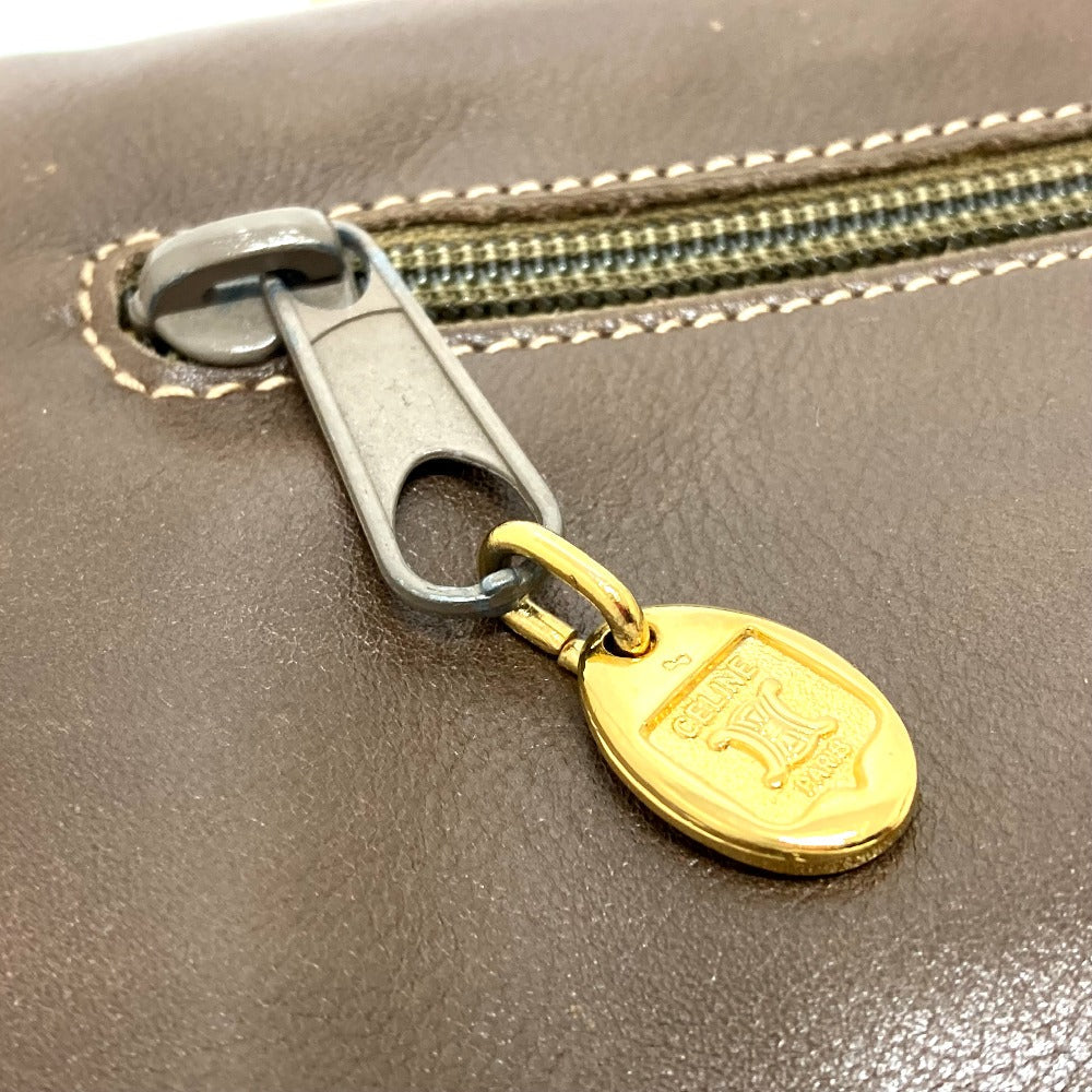 Celine Shoulder Bag Leather Brown Logometal Vintage Women