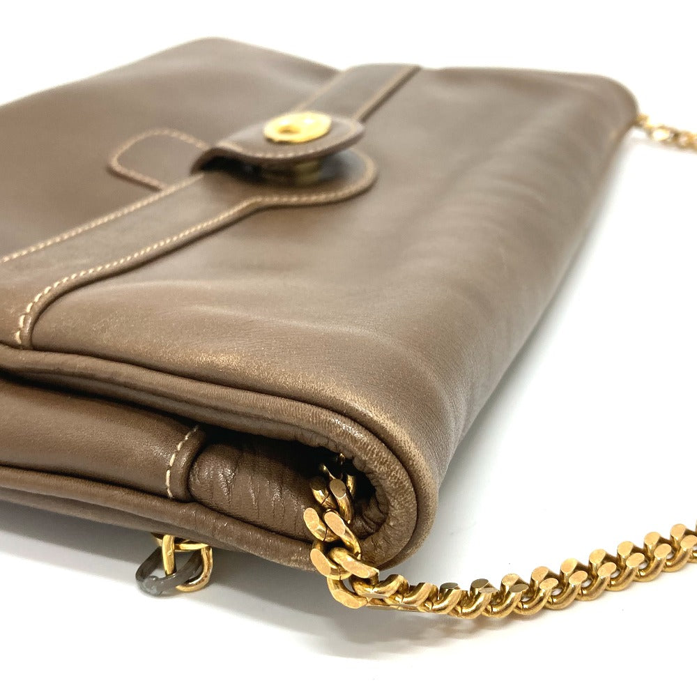 Celine Shoulder Bag Leather Brown Logometal Vintage Women