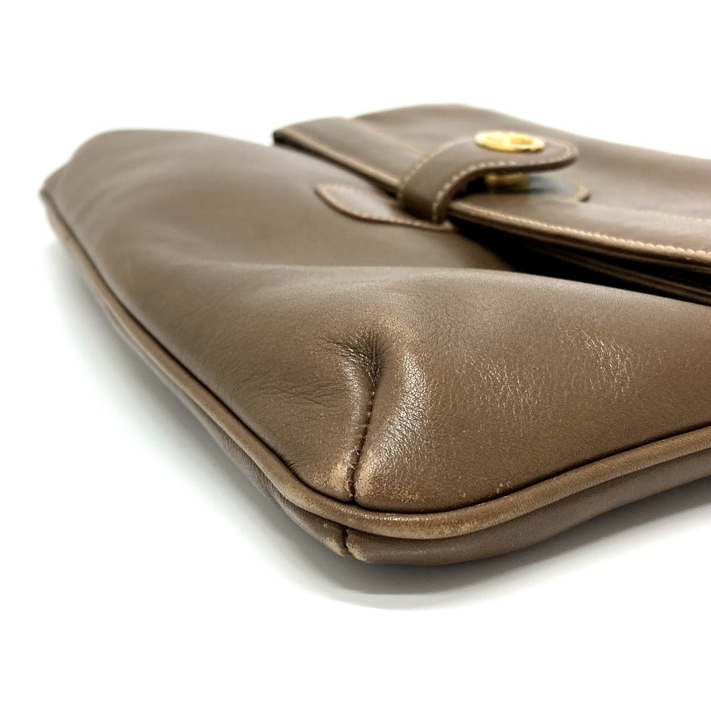 Celine Shoulder Bag Leather Brown Logometal Vintage Women