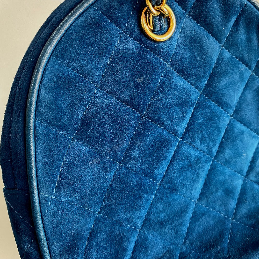 Chanel Handbag Suede Blue Coco Mark Cc Matrasse Chain Women