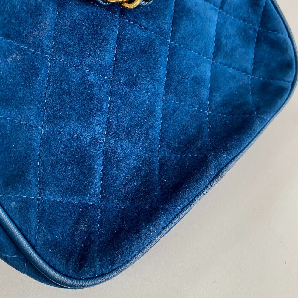 Chanel Handbag Suede Blue Coco Mark Cc Matrasse Chain Women