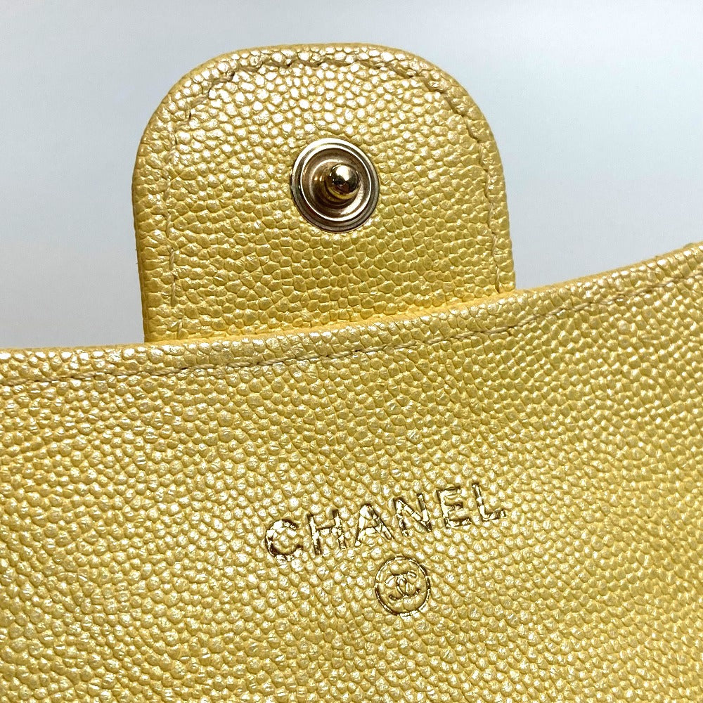 Chanel Coin Case Ap0238 Caviar Skin Metallic Yellow Cccoco Mark Matrasse Women Secondhand