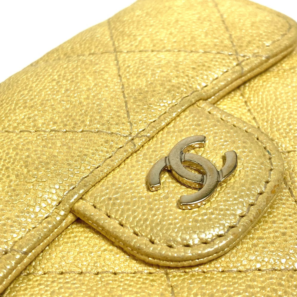 Chanel Coin Case Ap0238 Caviar Skin Metallic Yellow Cccoco Mark Matrasse Women Secondhand
