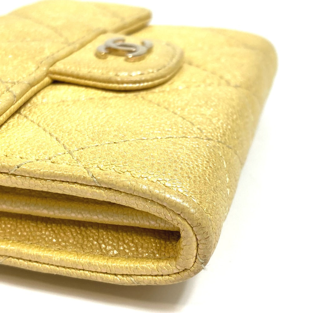 Chanel Coin Case Ap0238 Caviar Skin Metallic Yellow Cccoco Mark Matrasse Women Secondhand