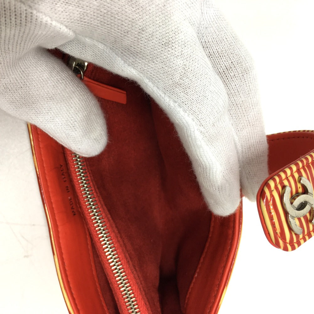 Chanel Pouch Patent Leather Red Type Cc Coco Mark Border Women