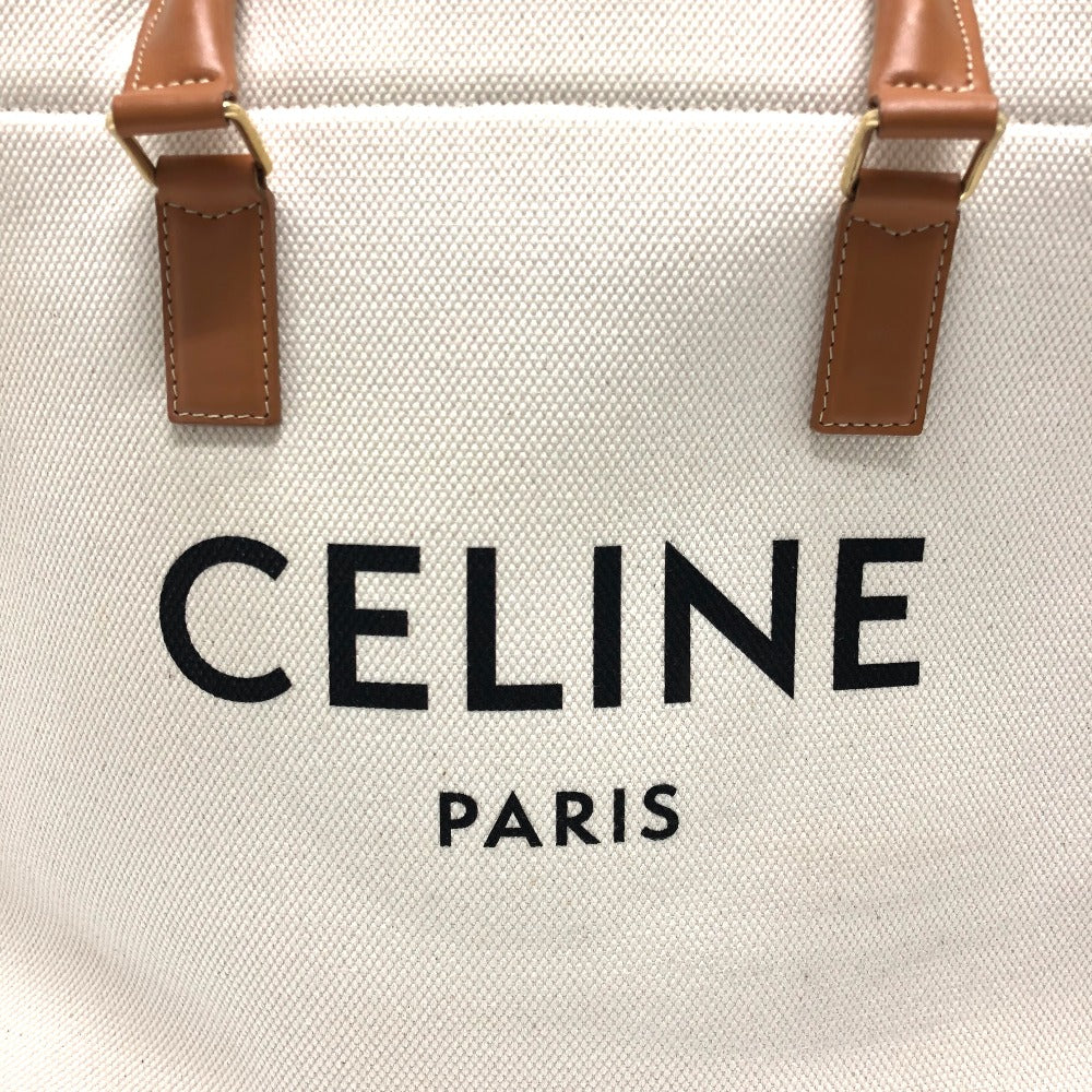 Celine Tote Bag Canvas / Leather White Logo Tote Bag Women