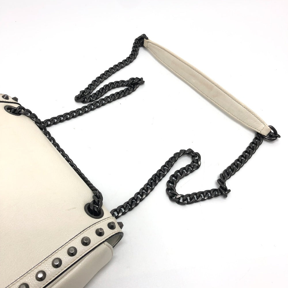 Prada Shoulder Bag 1Bd147 Leather White Logo Studs Chainshoulder Women