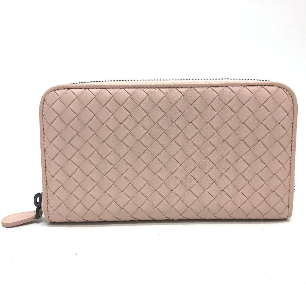 Bottegaveneta Long Wallet Purse 114076 Leather Pink Intrecciato Zip Around Women