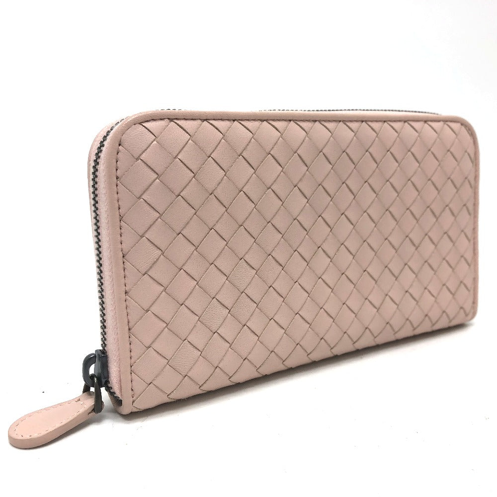 Bottegaveneta Long Wallet Purse 114076 Leather Pink Intrecciato Zip Around Women