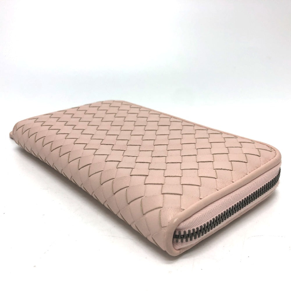 Bottegaveneta Long Wallet Purse 114076 Leather Pink Intrecciato Zip Around Women