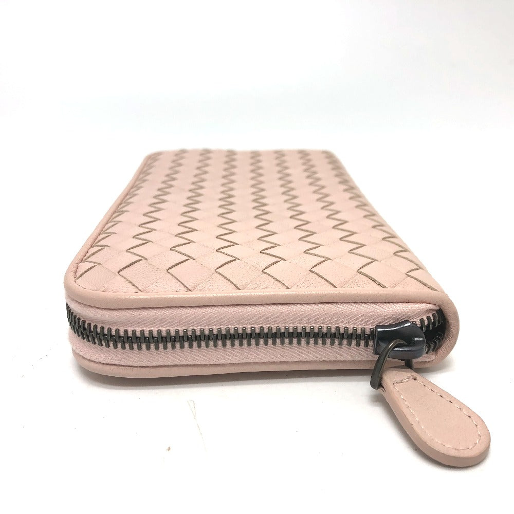 Bottegaveneta Long Wallet Purse 114076 Leather Pink Intrecciato Zip Around Women