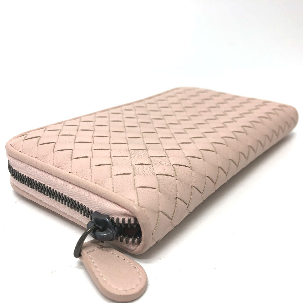 Bottegaveneta Long Wallet Purse 114076 Leather Pink Intrecciato Zip Around Women