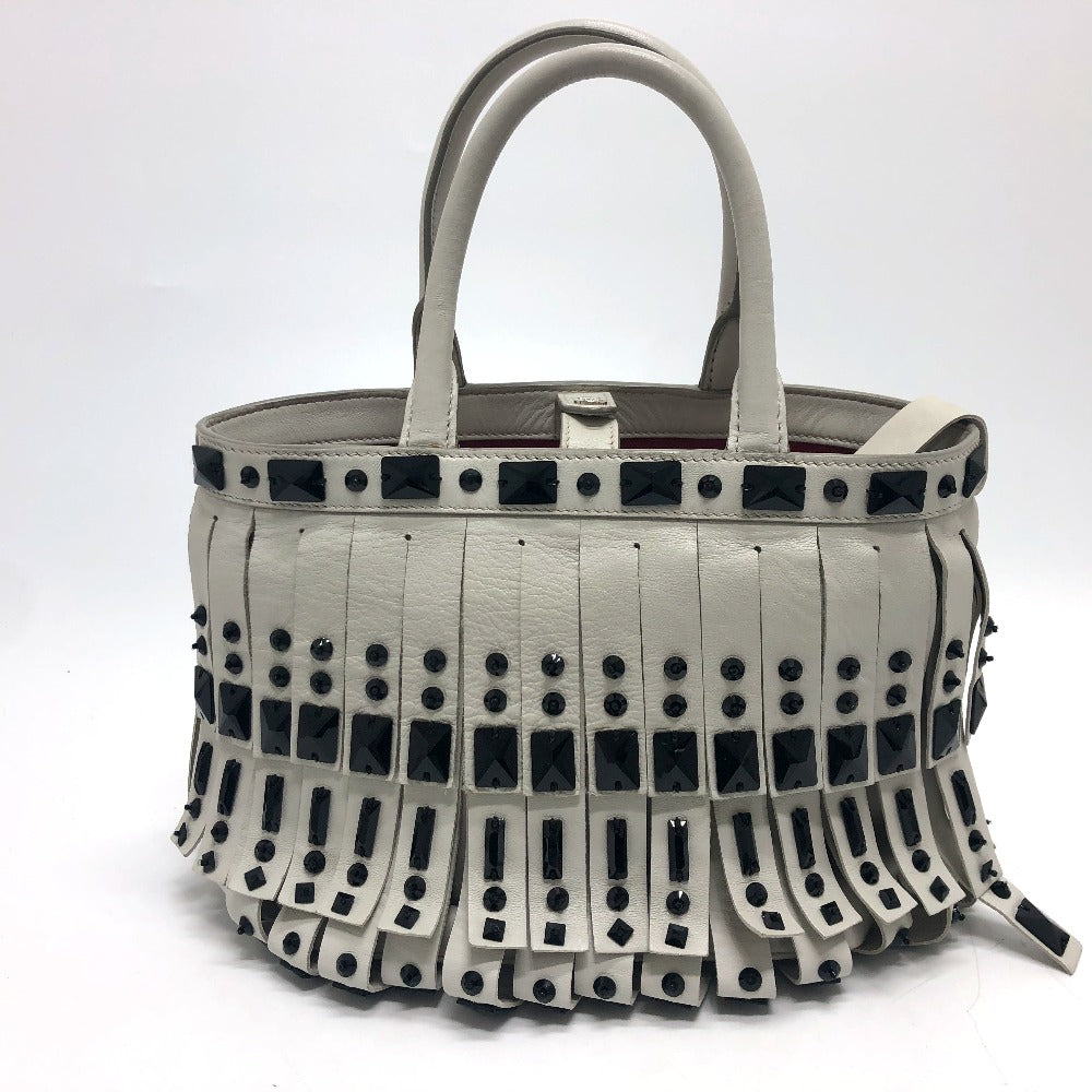 Prada Handbag B2466S Leather White Fringe Women