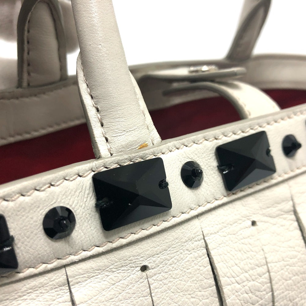 Prada Handbag B2466S Leather White Fringe Women