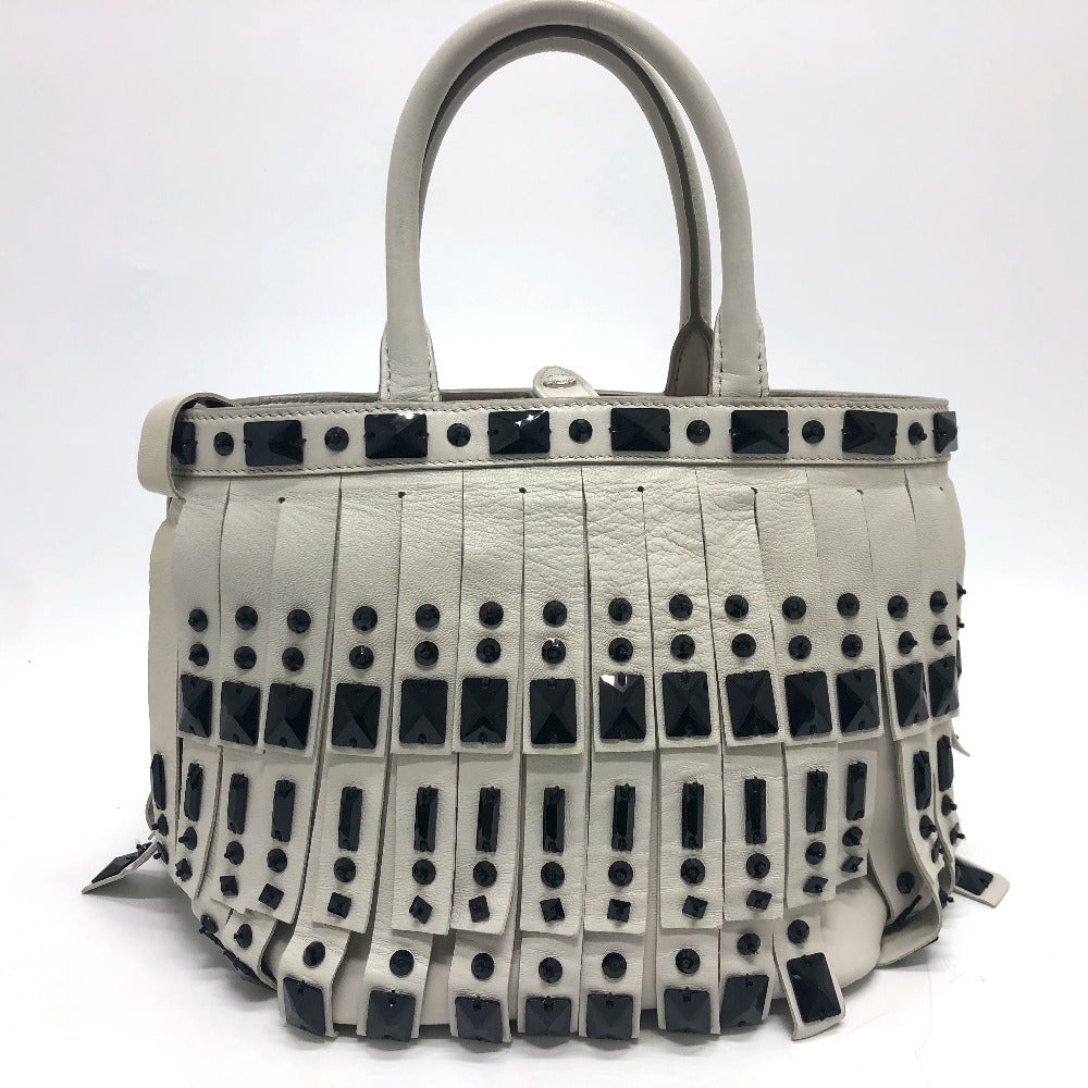 Prada Handbag B2466S Leather White Fringe Women