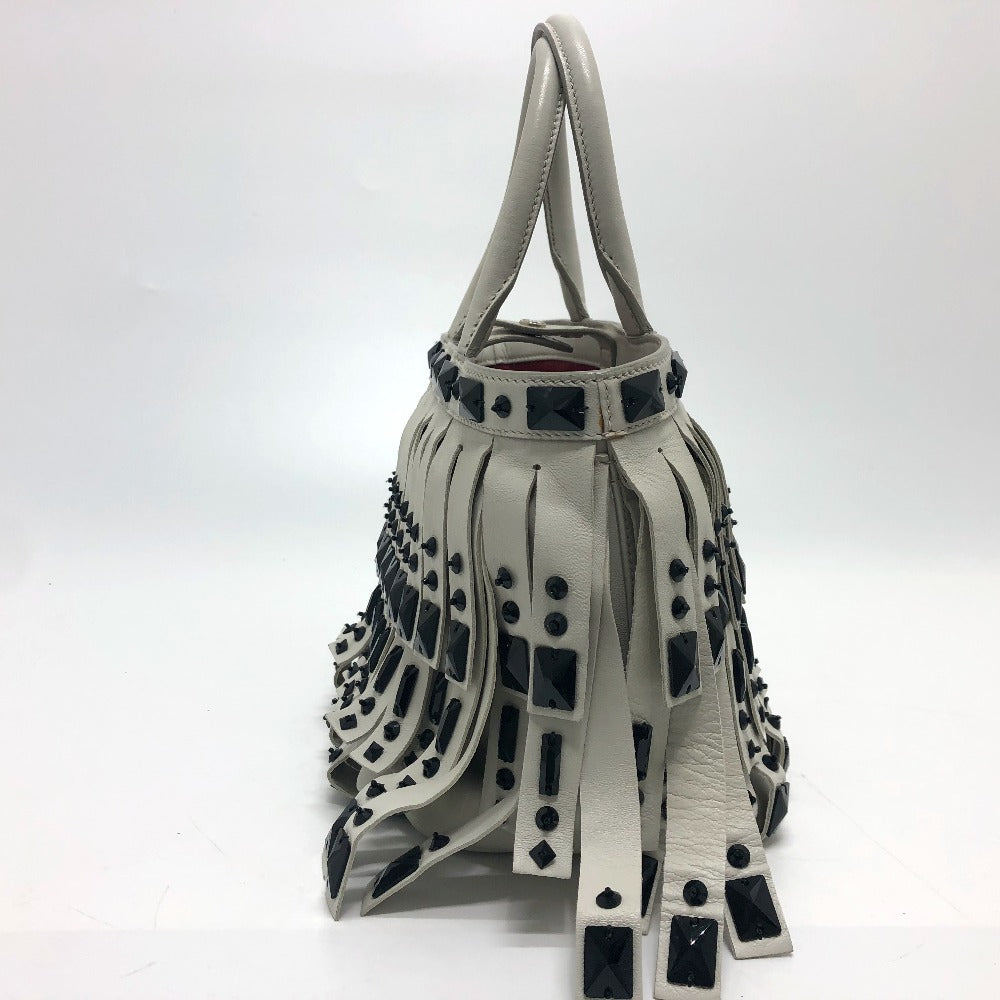 Prada Handbag B2466S Leather White Fringe Women
